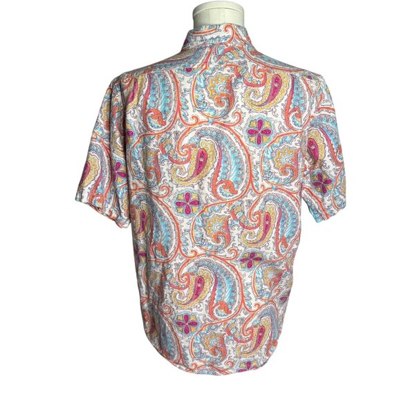 Daniel Cremieux Button Down Linen Shirt M White Tailored Fit Paisley - Picture 4 of 6